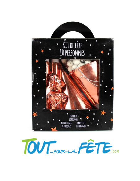 Boite cotillons 10 personne roses gold (sarbacane, chapeau, sans-gêne, serpentin, boules, ballon)