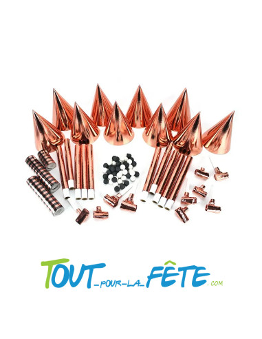 Boite cotillons 10 personne roses gold (sarbacane, chapeau, sans-gêne, serpentin, boules, ballon)