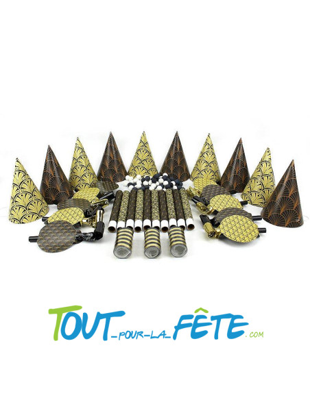 Boite cotillons 10 personne années folles (sarbacane, chapeau, sans-gène, serpentin, boules)
