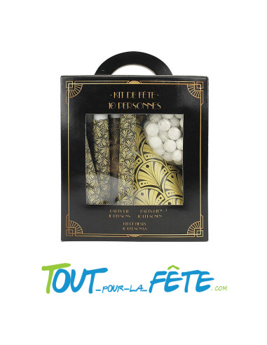 Boite cotillons 10 personne années folles (sarbacane, chapeau, sans-gène, serpentin, boules)