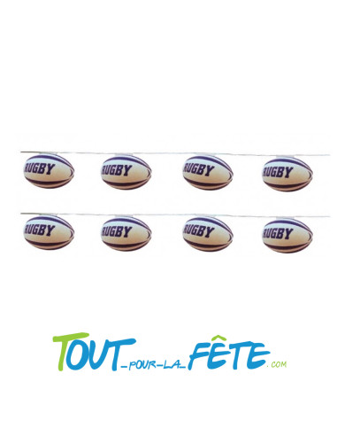 1 guirlande fanions ballons de rugby 5m de longueur bleu et blanc
