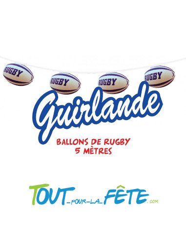 1 guirlande fanions ballons de rugby 5m de longueur bleu et blanc