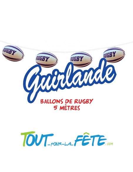 1 guirlande fanions ballons de rugby 5m de longueur bleu et blanc