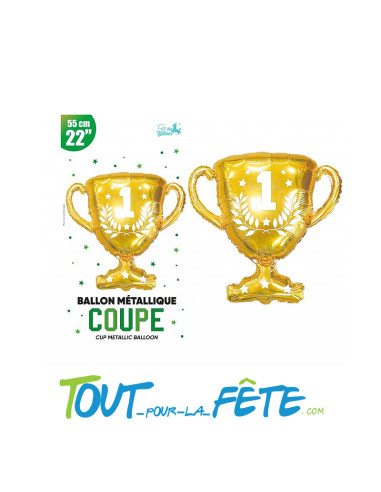 Ballon en aluminium forme de Trophée / coupe couleur doré 55cm ( gonflable helium - air )