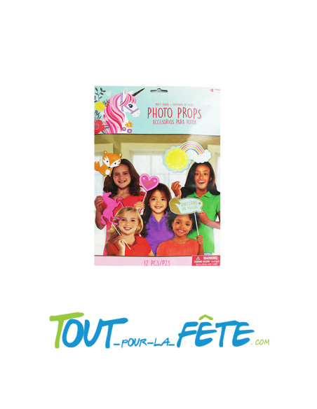 Kit photobooth licorne ( 12 accessoires sur tige en plastique )