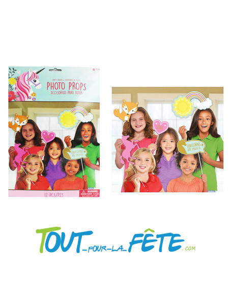 Kit photobooth licorne ( 12 accessoires sur tige en plastique )