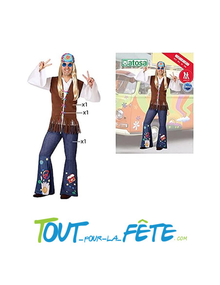 Déguisement hippie / année 70 homme taille adulte ( pantalon - veste - chemise - bandeau )