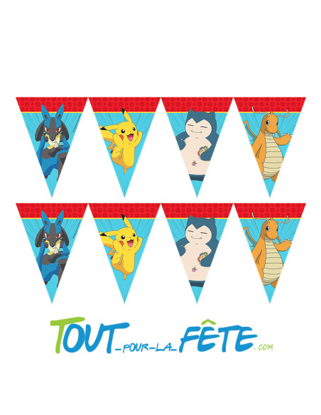 Guirlande fanion Pokemon© licence officielle 2,30m rouge, bleu, jaune