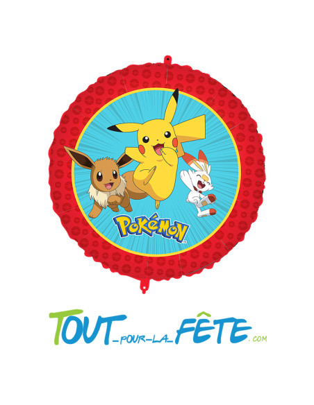 Ballon en aluminium rond 43 cm Pokémon© licence officielle rouge, bleu, jaune