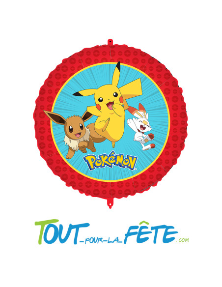 Ballon en aluminium rond 43 cm Pokémon© licence officielle rouge, bleu, jaune