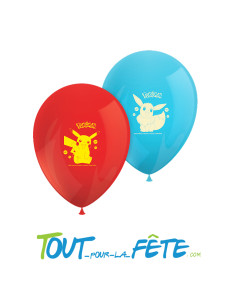 Lot de 8 ballons en latex bleu et rouge Pokemon licence officielle