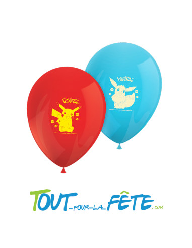 Lot de 8 ballons en latex bleu et rouge Pokemon licence officielle