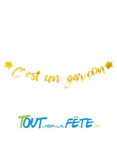 Guirlande C'est un garçon doré 2 mètres baby shower - reveal gender