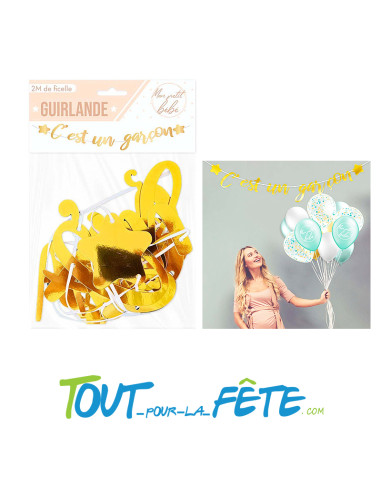 Guirlande C'est un garçon doré 2 mètres baby shower - reveal gender