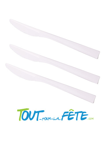 Lot de 10 couteaux blancs incassables en polypro ultra résistants