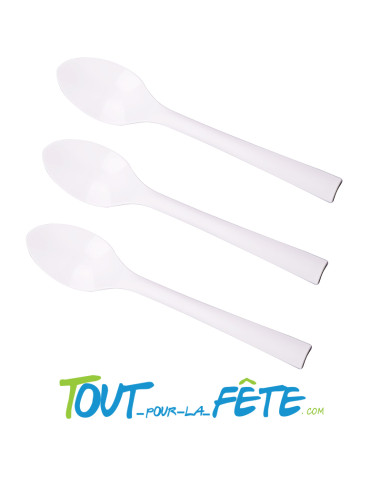 Lot de 10 grandes cuillères blanches incassables en polypro ultra résistantes