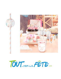 Lot de 12 pailles en carton roses pastel et blanches avec pastille "mon petit bébé" 2