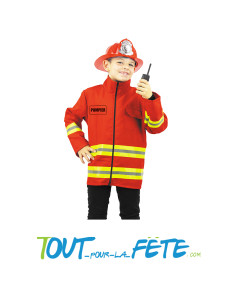 Déguisement veste de pompier rouge, noir, jaune taille enfant thème métier