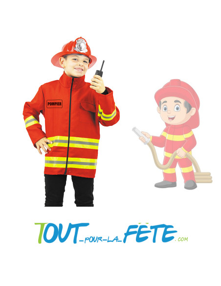 Déguisement veste de pompier rouge, noir, jaune taille enfant thème métier
