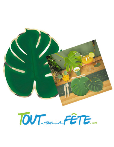 Lot de 16 serviettes en papier feuille tropicale vert et or 30x33 cm
