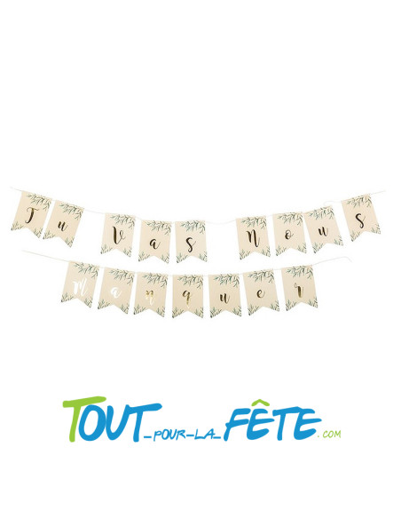 Guirlande de fanions avec ruban "tu vas nous manquer" 2.55 mètres de longueur
