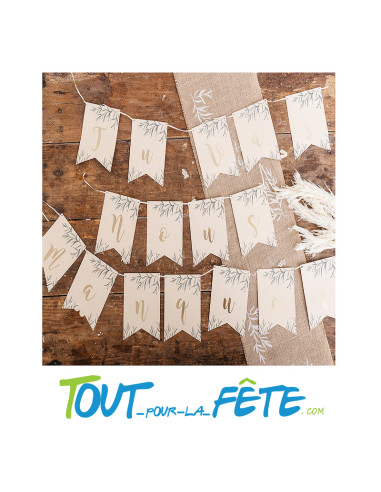 Guirlande de fanions avec ruban "tu vas nous manquer" 2.55 mètres de longueur