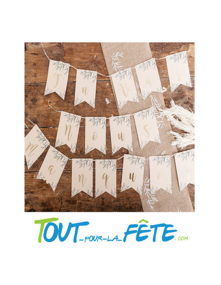 Guirlande de fanions avec ruban "tu vas nous manquer" 2.55 mètres de longueur