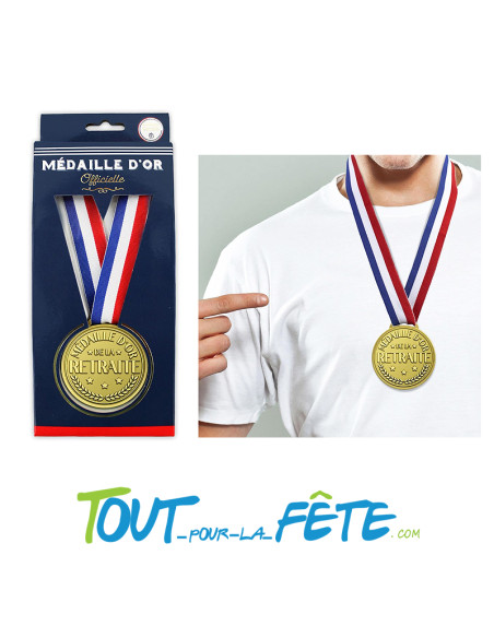 Médaille d'or officielle de la retraite avec collier tricolore ( cadeau retraite )
