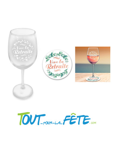 Coffret verre a vin "vive la retraite" rose gold ( verre + dessous de verre )