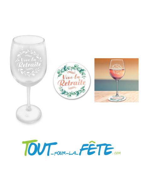 Coffret verre a vin "vive la retraite" rose gold ( verre + dessous de verre )