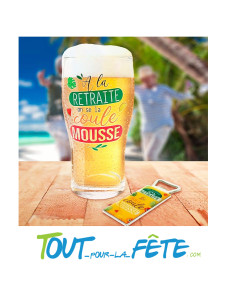 Coffret verre a bière "a la retraite on se la colle mousse" ( verre + décapsuleur ) 2