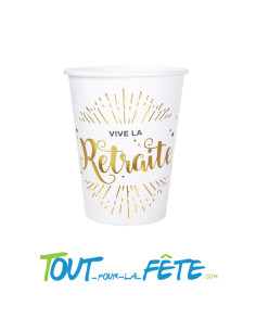 Lot de 10 gobelets en carton 27cl "vive la retraite" or et blancs