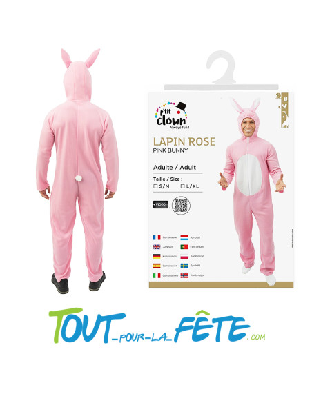 Déguisement de lapin rose taille adulte combinaison avec capuche