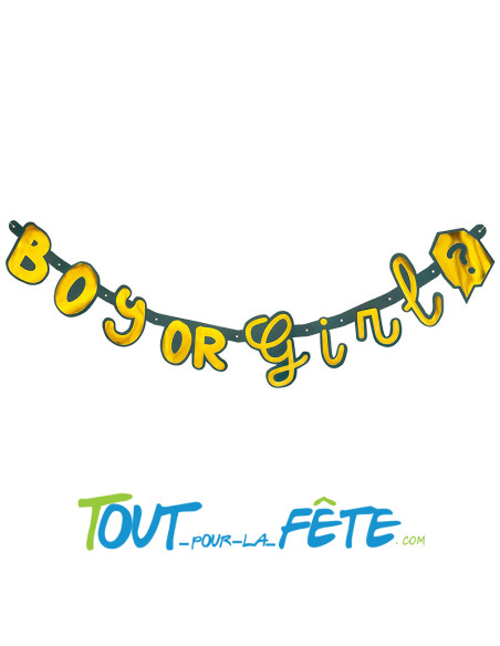 Guirlande lettres Boy or Girl ? vert foret et or 130 cm gender reveal