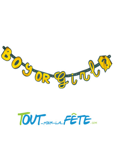 Guirlande lettres Boy or Girl ? vert foret et or 130 cm gender reveal