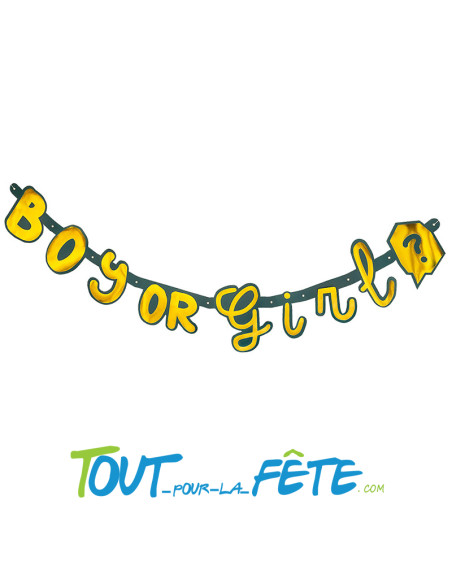 Guirlande lettres Boy or Girl ? vert foret et or 130 cm gender reveal