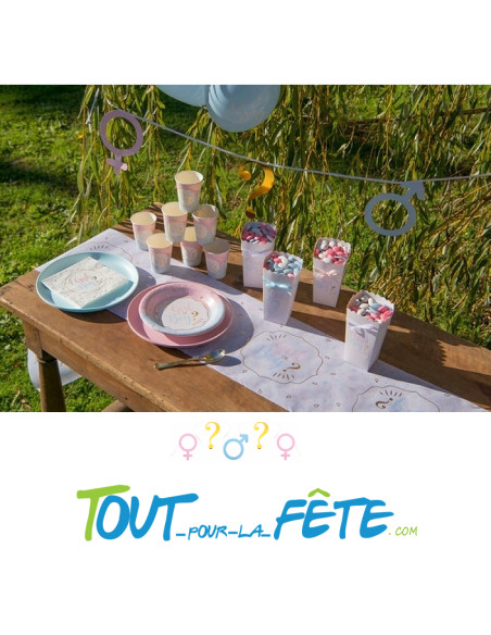Guirlande banderole Boy or Girl bleu, rose et or 12 fanions 500 cm