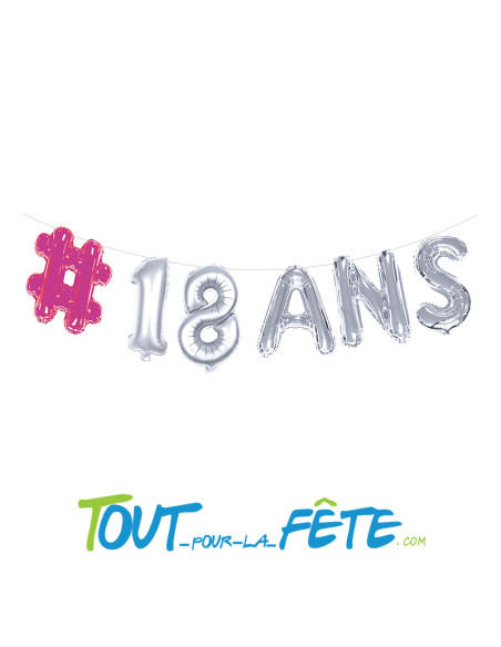 Guirlande de ballons aluminium 18 ans rose et argent (fil et paille incluses)