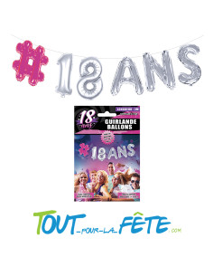 Guirlande de ballons aluminium 18 ans rose et argent (fil et paille incluses) 2