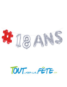 Guirlande de ballons aluminium 18 ans rouge et argent (fil et paille incluses)