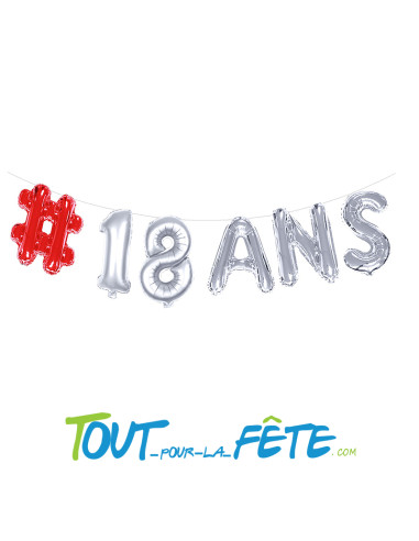 Guirlande de ballons aluminium 18 ans rouge et argent (fil et paille incluses)