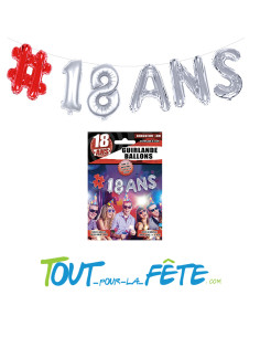 Guirlande de ballons aluminium 18 ans rouge et argent (fil et paille incluses) 2