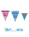 Guirlande fanions triangulaire 100 ans bleu, rose ou multicolore 3.60m