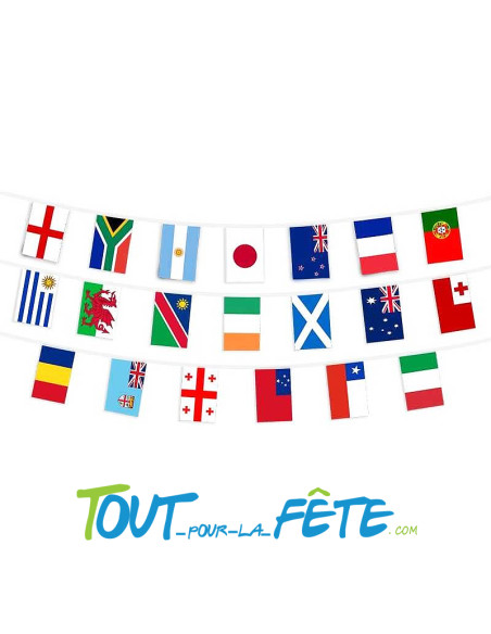 Guirlande rugby coupe du monde 20 fanions 15 x 20cm longueur 5 mètres