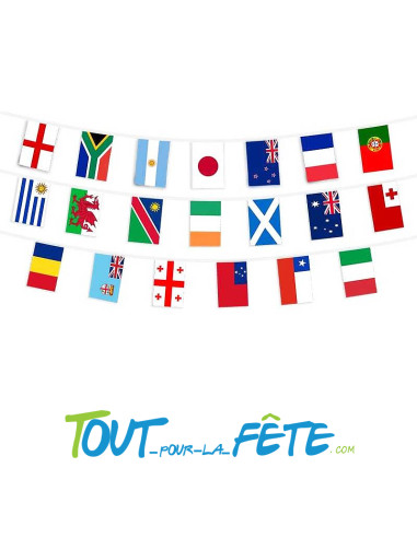 Guirlande rugby coupe du monde 20 fanions 15 x 20cm longueur 5 mètres