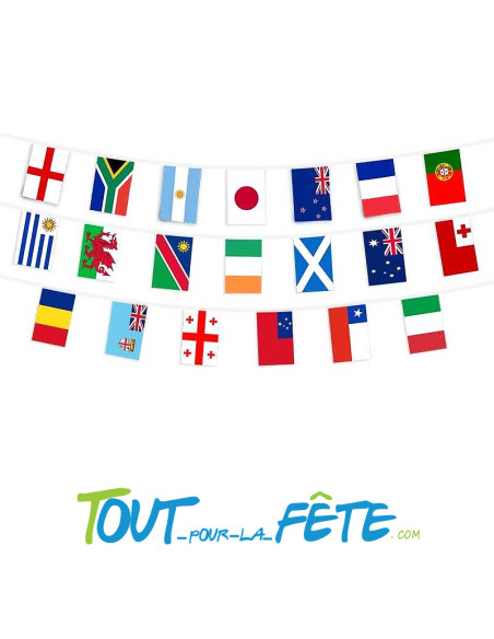 Guirlande rugby coupe du monde 20 fanions 15 x 20cm longueur 5 mètres