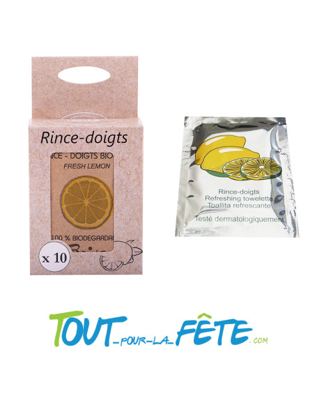 Sachet de 10 rince doigts au parfum frais de citron ( serviette pré-humidifiée)