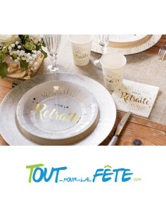 Lot de 10 assiettes en carton 23cm "vive la retraite" blanches et dorées 2
