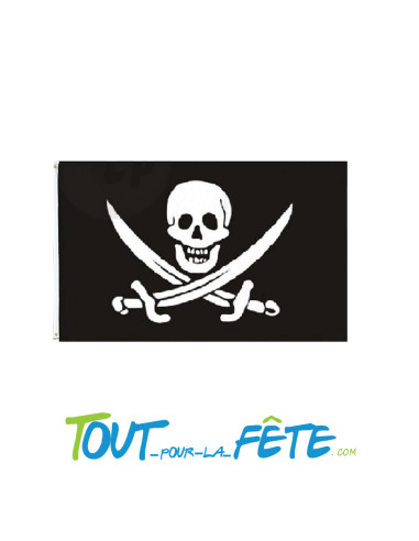 Drapeau de pirate avec tête de mort et épées noir et blanc 90x150 cm