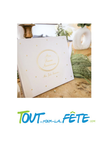 Livre d'or " mon premier anniversaire " blanc à pois dorés 22cm x 19cm